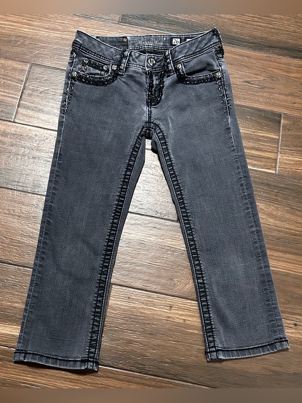 Miss Me Cuffed Capri Jeans Black Wash Size 26